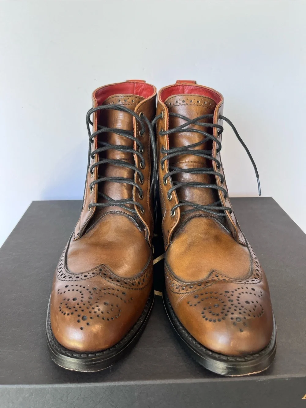 Allen Edmonds Dalton Wing Tip Leather Boots Bourbon